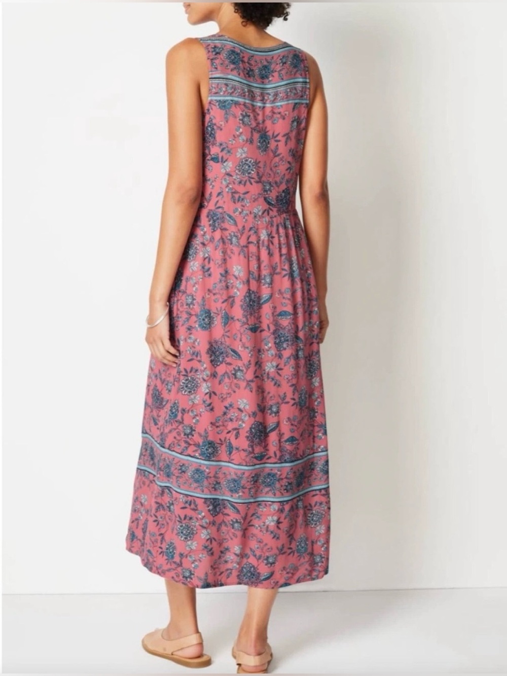 J. Jill Pink and Teal Floral Maxi Dress. Size Petite XL, Side Pockets. - Picture 2 of 10